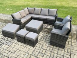 Fimous 12 Seat Rattan Garden Furniture Corner Sofa Set Outdoor Patio Sofa Chair Table Set in Dark Grey - thumbnail 1