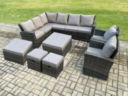 Fimous 12 Seat Rattan Garden Furniture Corner Sofa Set Outdoor Patio Sofa Chair Table Set in Dark Grey - thumbnail 2