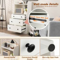 Gymax Chest of Drawers 3-Drawer Utility Storage Dresser With Shelves in White - thumbnail 6