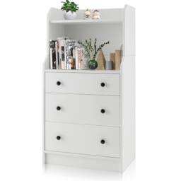 Gymax Chest of Drawers 3-Drawer Utility Storage Dresser With Shelves in White - thumbnail 1