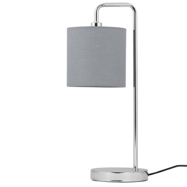 First Choice Lighting Chrome Arched Table Lamp with Grey Cotton Shade in Silver - image 1