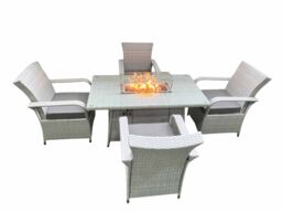 Fimous Outdoor Rattan Garden Furniture Set Patio 4 Chairs Plus Gas Fire Pit Table Sets Light Grey Mixed - thumbnail 5