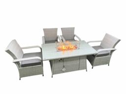 Fimous Outdoor Rattan Garden Furniture Set Patio 4 Chairs Plus Gas Fire Pit Table Sets Light Grey Mixed - thumbnail 2