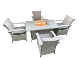 Fimous Outdoor Rattan Garden Furniture Set Patio 4 Chairs Plus Gas Fire Pit Table Sets Light Grey Mixed - thumbnail 4