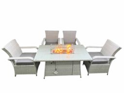 Fimous Outdoor Rattan Garden Furniture Set Patio 4 Chairs Plus Gas Fire Pit Table Sets Light Grey Mixed - thumbnail 1