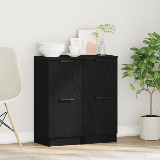 Berkfield Home Sideboards 2 pcs in Black Oak, 30x30x70 cm, Made of Engineered Wood - Size: 30 x 30 x 70 cm - image 1
