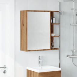 Berkfield Home Bathroom Mirror Cabinet Artisan Oak 62.5x20.5x64 cm Engineered Wood in Brown - thumbnail 3