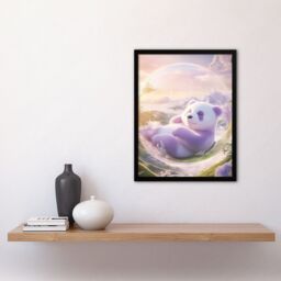 Artery8 Purple Baby Panda Bear in Bubble Fantasy Art Framed Art Print - Size: A4 - thumbnail 4