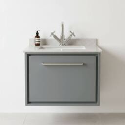 Balterley 600mm Wall Hung Single Drawer with Marble Worktop Basin - Coastal Grey - thumbnail 3