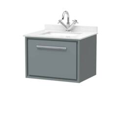 Balterley 600mm Wall Hung Single Drawer with Marble Worktop Basin - Coastal Grey