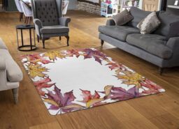 Benjamin Tate Design Gold & Purple Leaves Rug in Natural - Size: Large - thumbnail 2