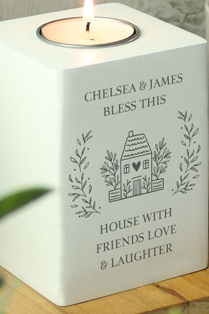 Personalised Memento Company Personalised HOME Wooden Tealight Holder in White - image 1