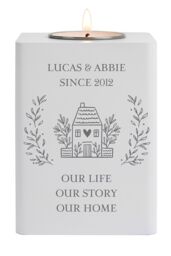 Personalised Memento Company Personalised HOME Wooden Tealight Holder in White - thumbnail 3