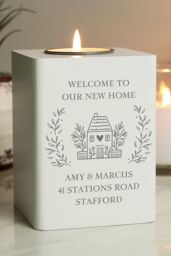Personalised Memento Company Personalised HOME Wooden Tealight Holder in White - thumbnail 4