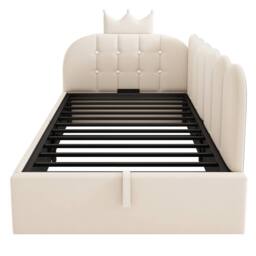 Merax Velvet Daybed with Hydraulic Storage - 3FT Single - Crown Headboard in Beige - thumbnail 8