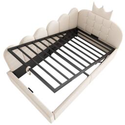 Merax Velvet Daybed with Hydraulic Storage - 3FT Single - Crown Headboard in Beige - thumbnail 6