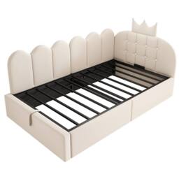 Merax Velvet Daybed with Hydraulic Storage - 3FT Single - Crown Headboard in Beige - thumbnail 7