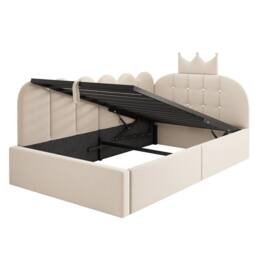 Merax Velvet Daybed with Hydraulic Storage - 3FT Single - Crown Headboard in Beige - thumbnail 5
