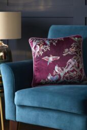 Laurence Llewelyn-Bowen 'Birdity Absurdity' Soft Touch Velvet Filled Cushion in Pink - Size: 43 cm x 43 cm