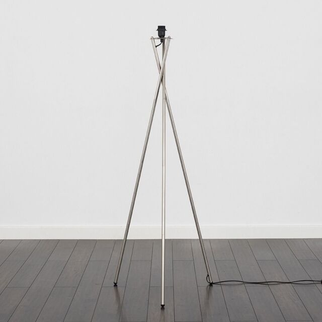 ValueLights Camden Brushed Chrome Metal Stem Tripod Floor Lamp Base in Silver - image 1