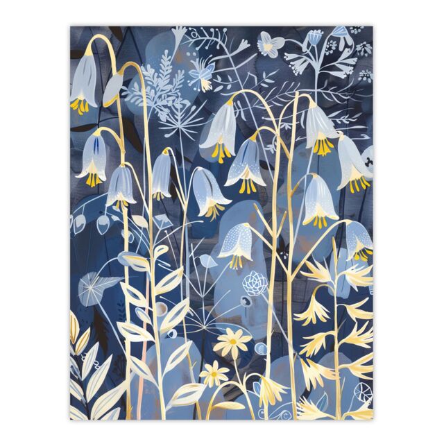 "Artery8 Bluebells at Night Botanical Painting Wildflowers Wall Art Print in Blue - Size: W24"" x H32""" - image 1