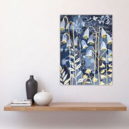 "Artery8 Bluebells at Night Botanical Painting Wildflowers Wall Art Print in Blue - Size: W24"" x H32""" - thumbnail 4