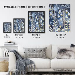"Artery8 Bluebells at Night Botanical Painting Wildflowers Wall Art Print in Blue - Size: W24"" x H32""" - thumbnail 3