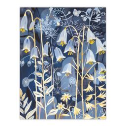 "Artery8 Bluebells at Night Botanical Painting Wildflowers Wall Art Print in Blue - Size: W24"" x H32""" - thumbnail 1