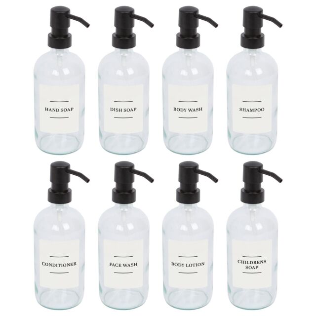 Harbour Housewares Glass Soap Dispensers with Labels - 500ml - White - Pack of 8 in Clear - image 1