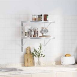 Berkfield Home Wall Shelves 2 pcs 50x40x3 cm Silver Stainless Steel - Size: 50 x 40 x 3 cm - thumbnail 1