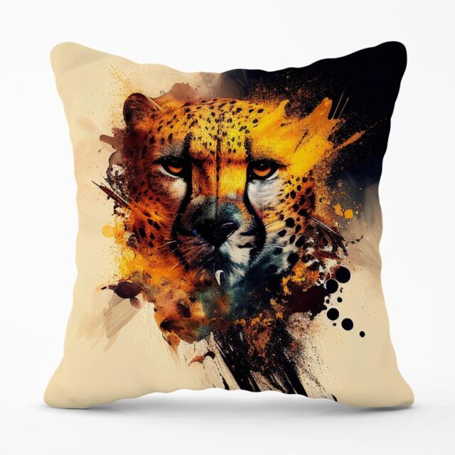 Warren Reed - Designer Cheetah Face Splashart Outdoor Cushion in Yellow - Size: 45 cm x 45 cm - image 1