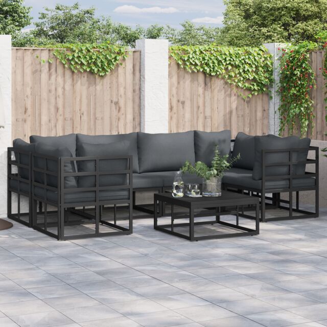 Berkfield Home Garden Sofa Set 7 pcs Black Aluminium - image 1