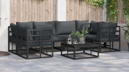 Berkfield Home Garden Sofa Set 7 pcs Black Aluminium - thumbnail 6