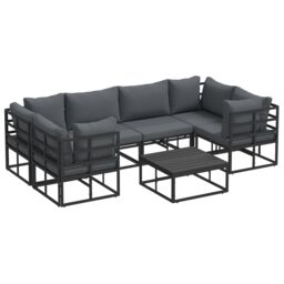 Berkfield Home Garden Sofa Set 7 pcs Black Aluminium - thumbnail 2