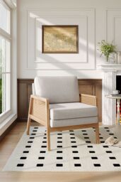Living and Home Upholstered Wooden Side Rattan Armchair With Cushion Beige - thumbnail 1