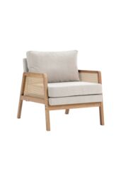 Living and Home Upholstered Wooden Side Rattan Armchair With Cushion Beige - thumbnail 4