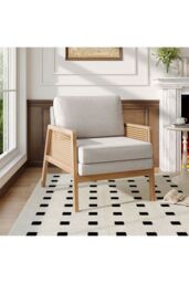 Living and Home Upholstered Wooden Side Rattan Armchair With Cushion Beige - thumbnail 2
