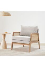 Living and Home Upholstered Wooden Side Rattan Armchair With Cushion Beige - thumbnail 3