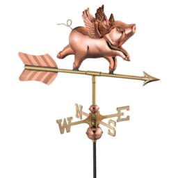 Good Directions Cottage Flying Pig Copper Weathervane - H63 x W54 x L28 cm