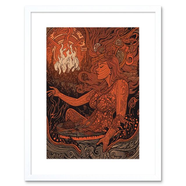 "Artery8 Wall Art Print You Light my Fire The Temptress Concept Artwork Framed 9X7 Inch in White - Size: W7"" x H9""" - image 1