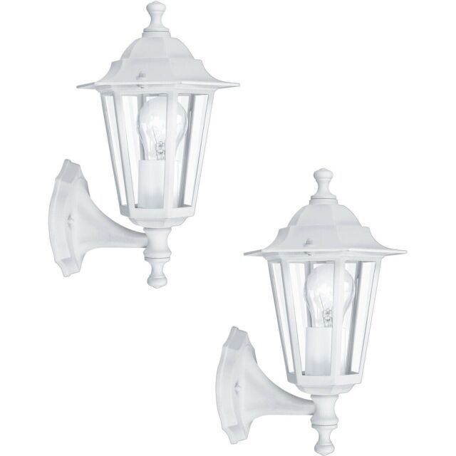 Loops 2 PACK IP44 Outdoor Wall Light White Aluminium Lantern 60W E27 Porch Lamp Up - image 1