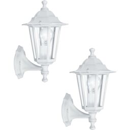Loops 2 PACK IP44 Outdoor Wall Light White Aluminium Lantern 60W E27 Porch Lamp Up