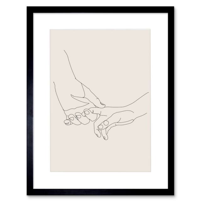 "Wee Blue Coo Line Hands Holding Minimalist Artwork 12x16"" Framed Wall Art Print in Beige - Size: W12"" x H16""" - image 1