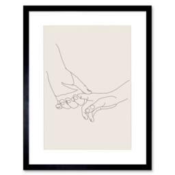 "Wee Blue Coo Line Hands Holding Minimalist Artwork 12x16"" Framed Wall Art Print in Beige - Size: W12"" x H16""" - thumbnail 1