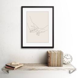 "Wee Blue Coo Line Hands Holding Minimalist Artwork 12x16"" Framed Wall Art Print in Beige - Size: W12"" x H16""" - thumbnail 2