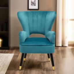 Orsina Green Velvet Armchair, Accent Chair With Gold Finish Rubberwood Legs, Modern Design Highback Chair - thumbnail 1