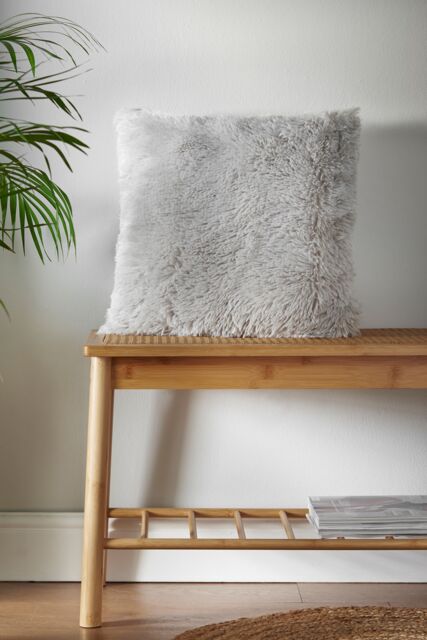 Catherine Lansfield 'Cuddly' Faux Fur Cushion in Silver - Size: 45 cm x 45 cm - image 1