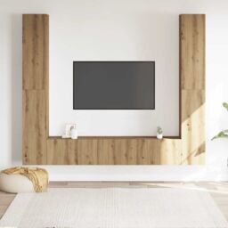 Berkfield Home Wall Mounted TV cabinets 6 pcs Artisan Oak Engineered Wood in Brown - thumbnail 3