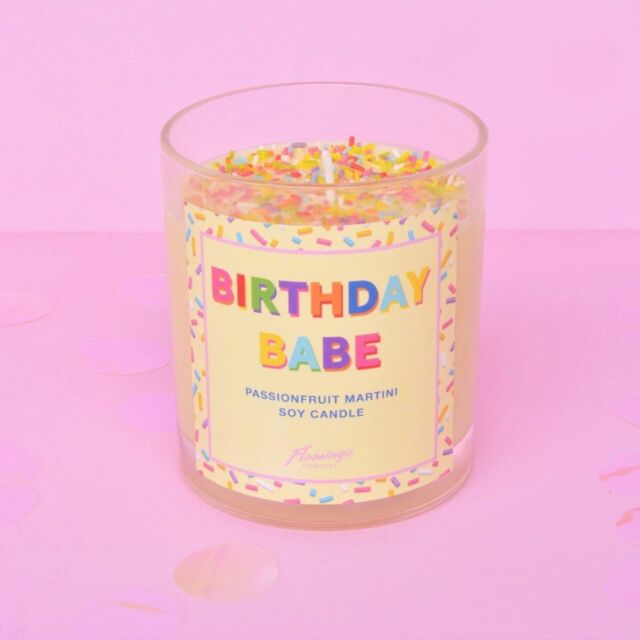 Flamingo Candles Passionfruit Martini Birthday Babe Sprinkle Candle in Yellow