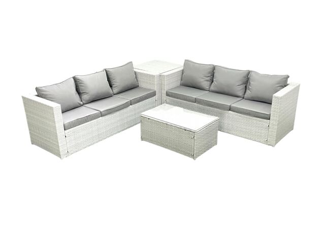 Fimous Garden Outdoor PE Rattan Furniture Set 6 Seater Rattan Garden Sofa Set with Side Table Light Grey Mixed - image 1